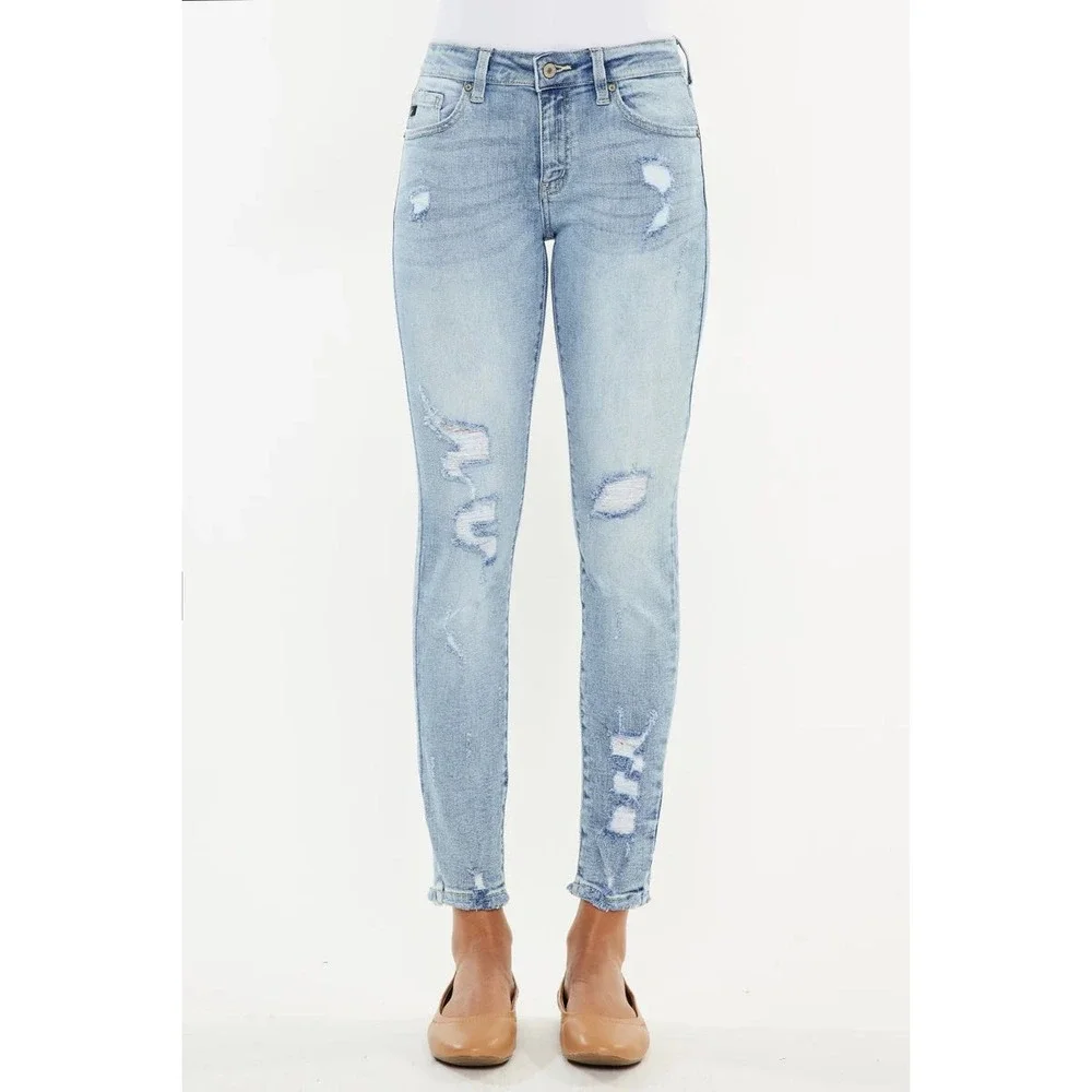 Kancan Mid Rise Ankle Skinny Ripped Light‎ Denim Jeans Size 3/25